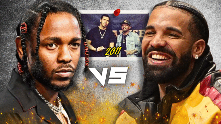 Kendrick Lamar vs Drake, y al fondo una foto de ambos cuando se llevaban bien.
