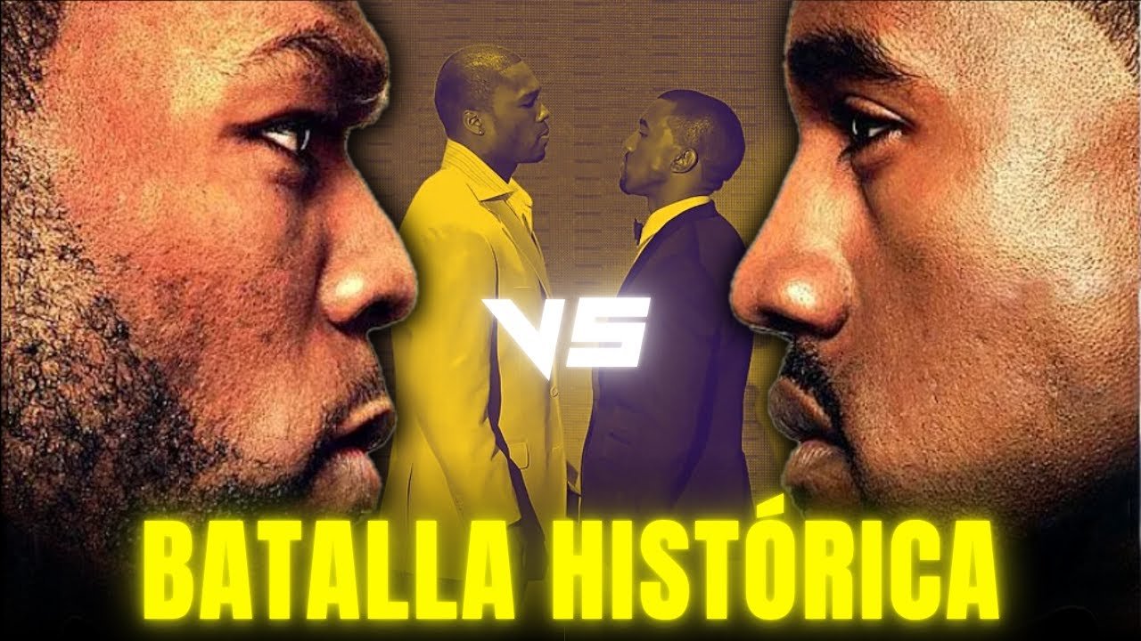 50 Cent y Kanye West mirándose fijamente a los ojos frente a frente.